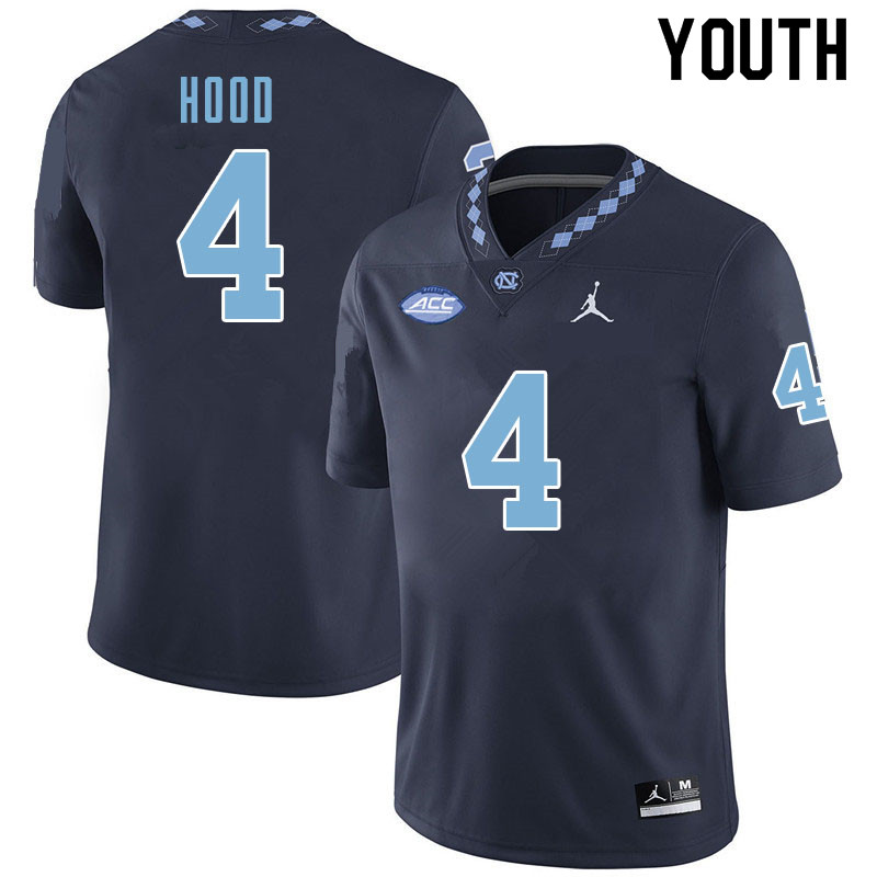 Youth #4 Caleb Hood North Carolina Tar Heels College Football Jerseys Sale-Navy